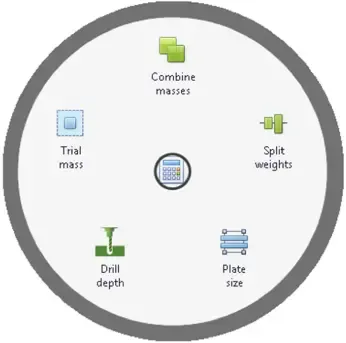 Dynamic balancing software with calculator tools for determining correction weights and test runs