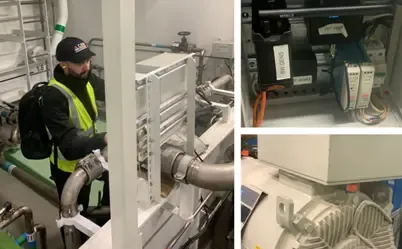 PHANTOM® wireless condition monitoring sensors installed on ferry machinery, enabling remote data collection and cloud-based analysis