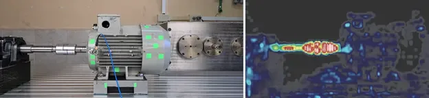 Dragon Vision® motion detection output showing displacement zones across the GIDTEC vibration bench used to determine the vibration spectrum associated with the detected mechanical fault