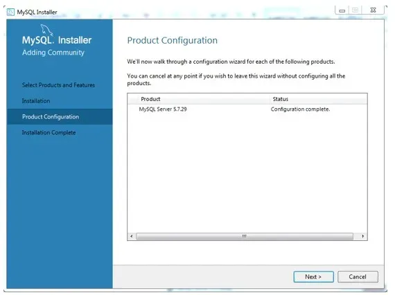 Product Configuration click next
