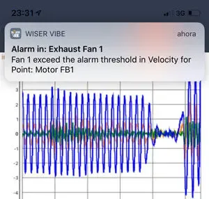 WiSER VIBE® push notification alert for a PHANTOM® condition monitoring alarm