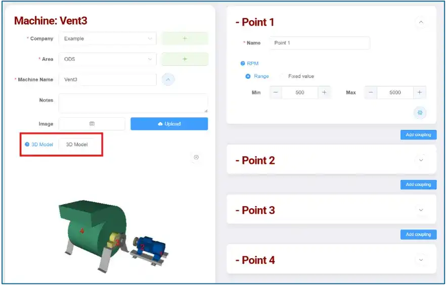 Digivibe MX® interface showing 3D model assignment options, including stock models and custom imports from Solidworks