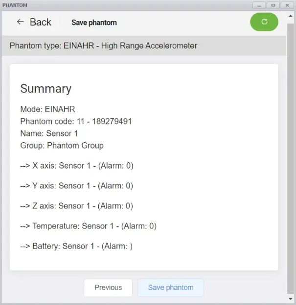 Completing PHANTOM® Configuration screen