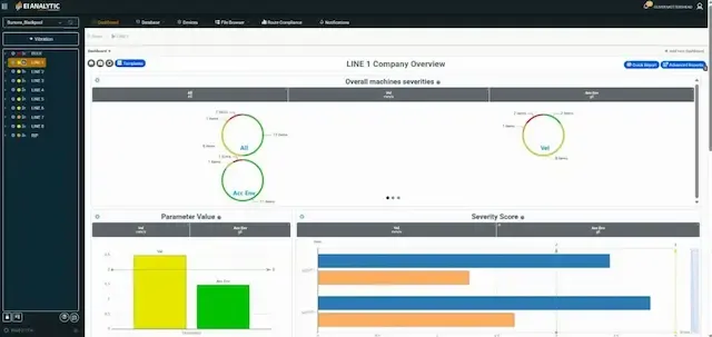 Vibration monitoring software dashboard showing sensor data integration and analytics