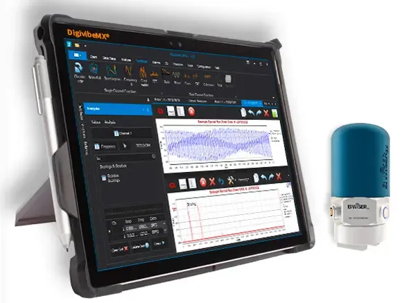 Vibration analyzer with wireless accelerometer collecting bearing vibration data for acceleration enveloping analysis